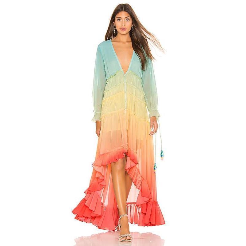 Women's Maxi Dress Rainbow Size M Polyester-4