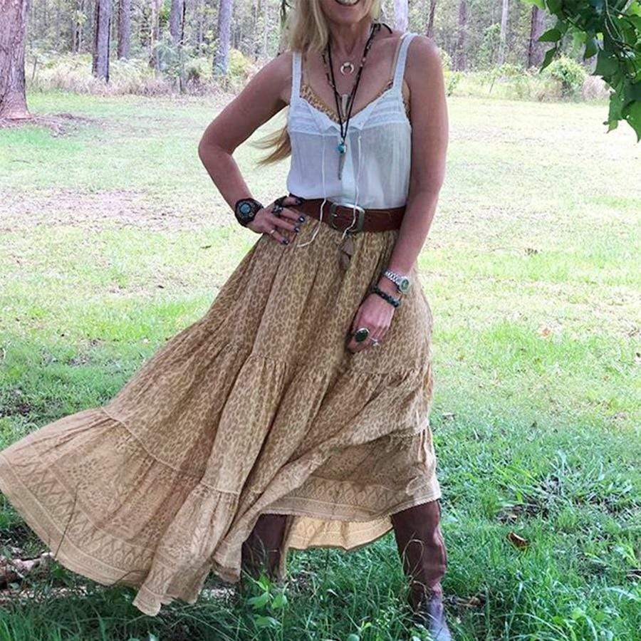 Women's Maxi Skirt Blue Cotton Polyester A-Line with Thigh-High Slit-3