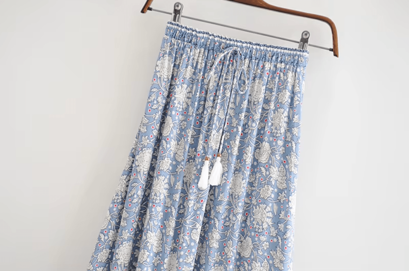 Women's Maxi Skirt Light Blue Floral Cotton Rayon Blend-3