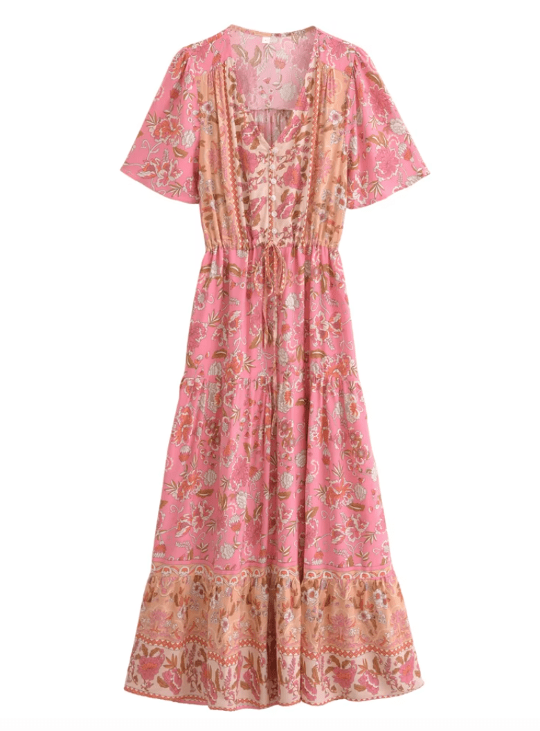 Women's Maxi Dress Pink Floral Size M Cotton Rayon-2