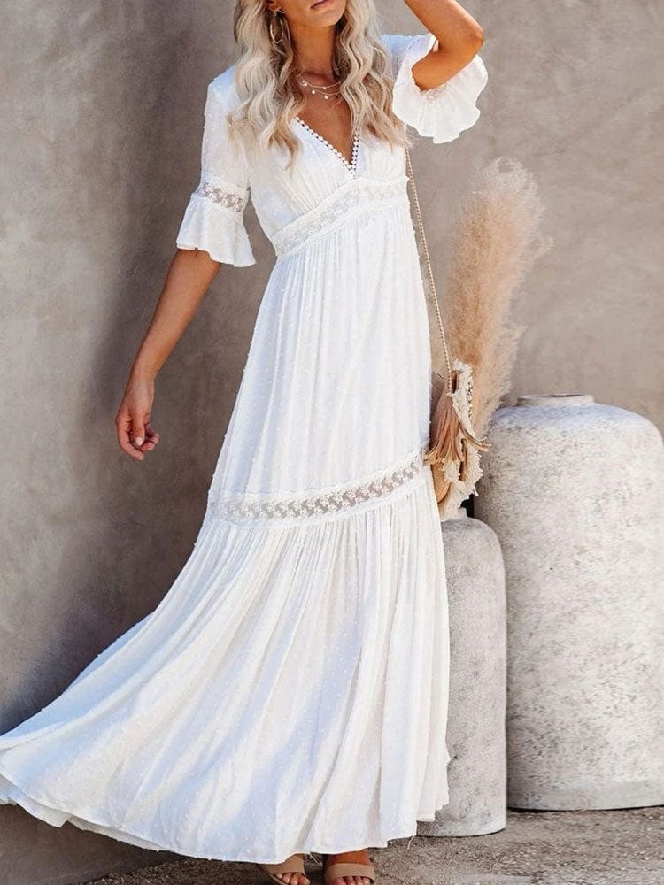 Women's Plus Size Maxi Dress White Lace High Waist Rayon-5