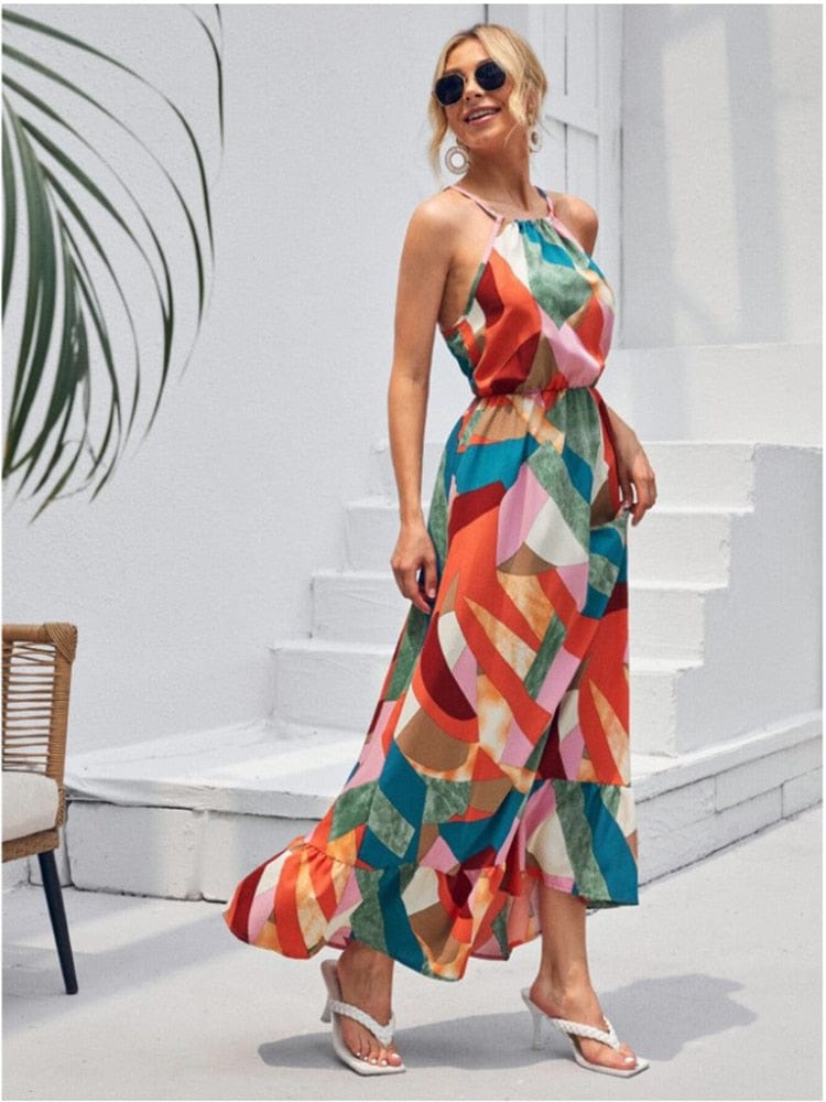 Variant image for Women's Maxi Dress Colorful Size M Polyester Boho Summer Dress-2