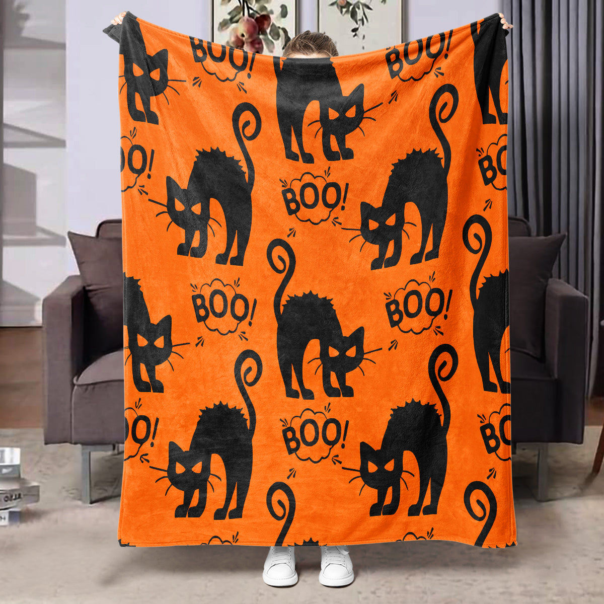 Halloween Flannel Blanket Black Geometric Polyester Multi-Size 57