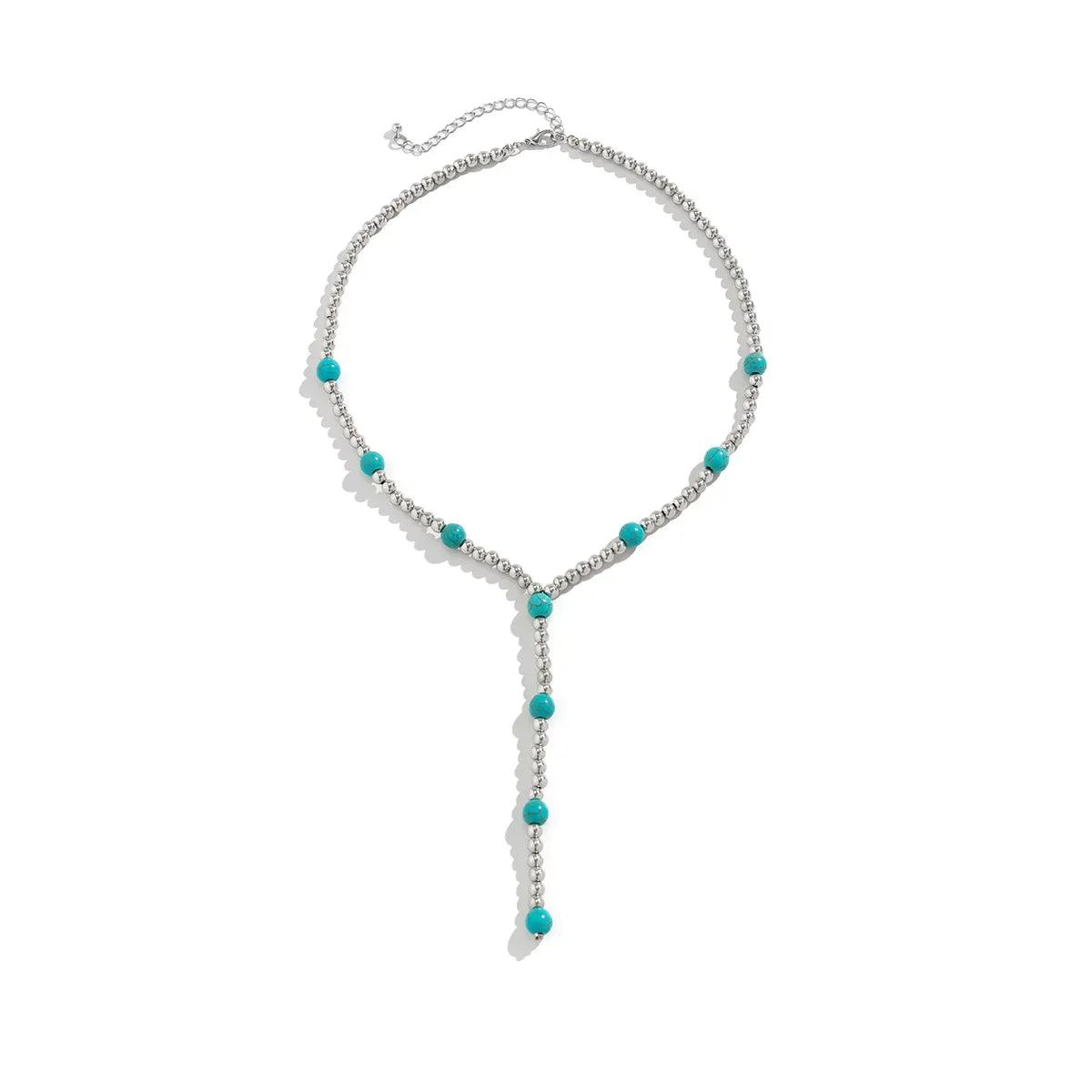 Chinoiserie Retro Turquoise Necklace for Women – Round Inlay Design, Lightweight Daily Wear Jewelry