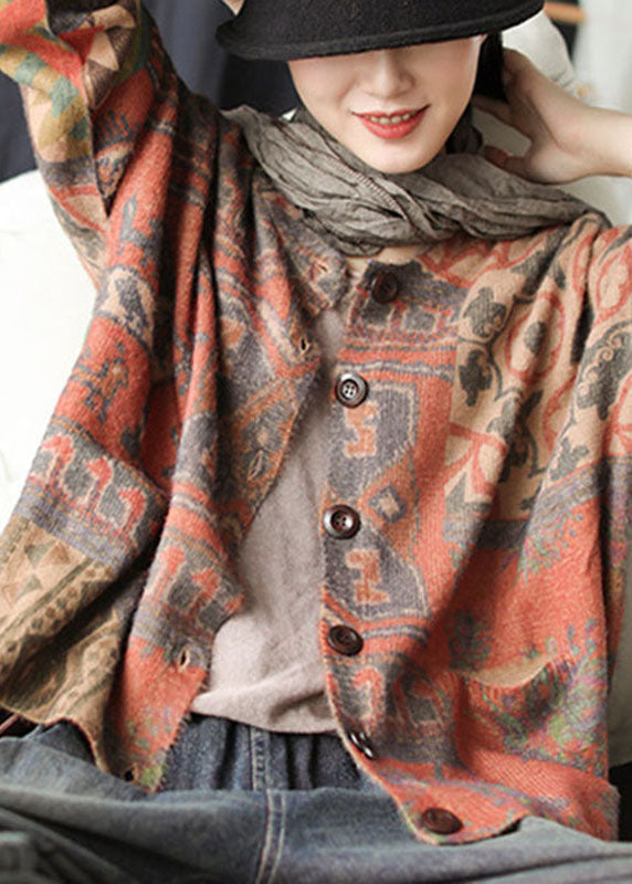 Women's Cardigan Khaki Loose Knit Faux Mink Sweater - 2