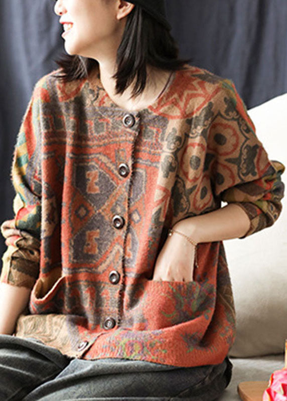 Women's Cardigan Khaki Loose Knit Faux Mink Sweater - 3