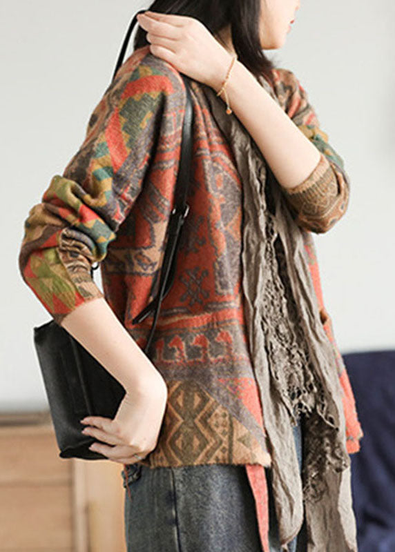 Women's Cardigan Khaki Loose Knit Faux Mink Sweater - 4