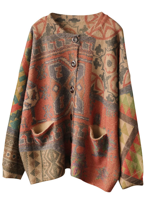 Women's Cardigan Khaki Loose Knit Faux Mink Sweater - 5