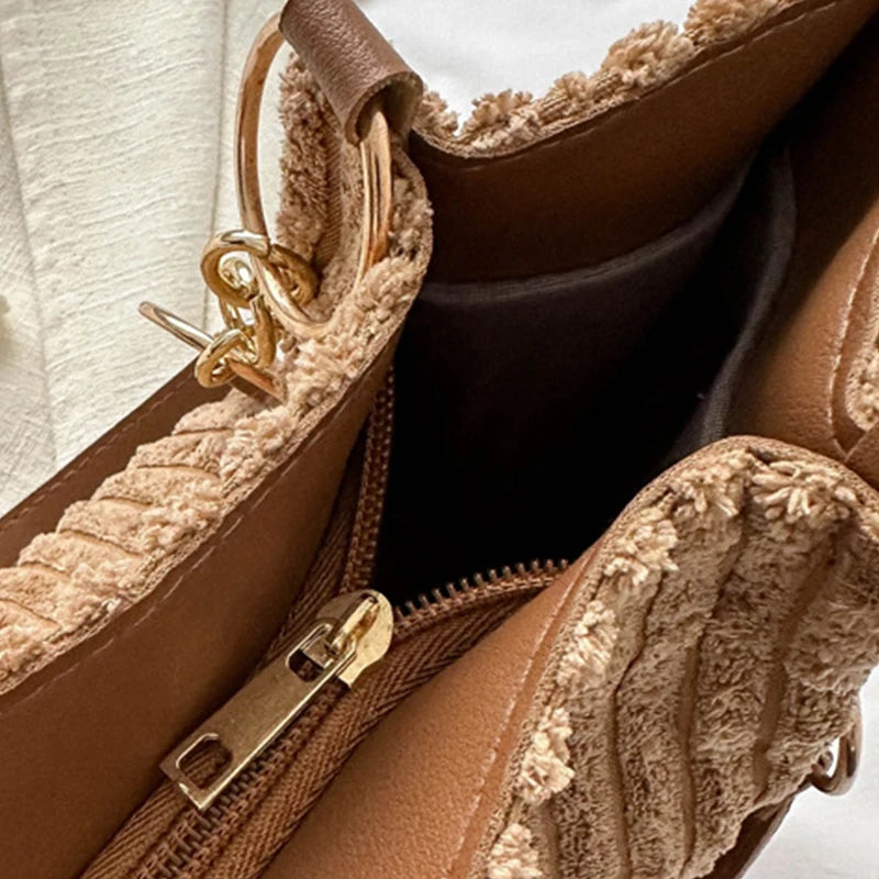 Women's Tote Bag Beige One Size Corduroy-3