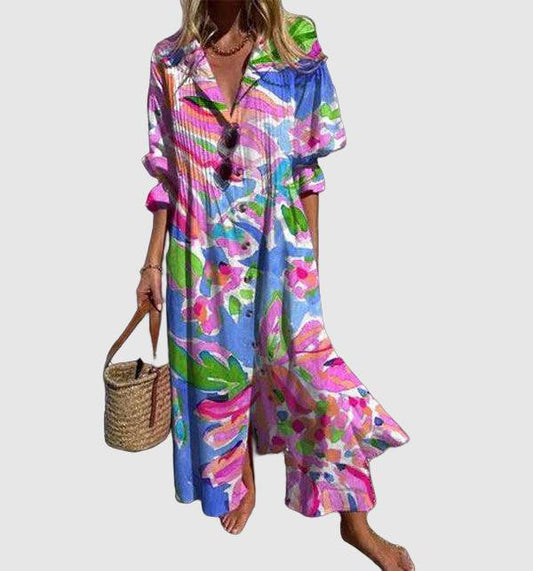 Women's Summer Dress Blue Cotton Blend A-Line-2