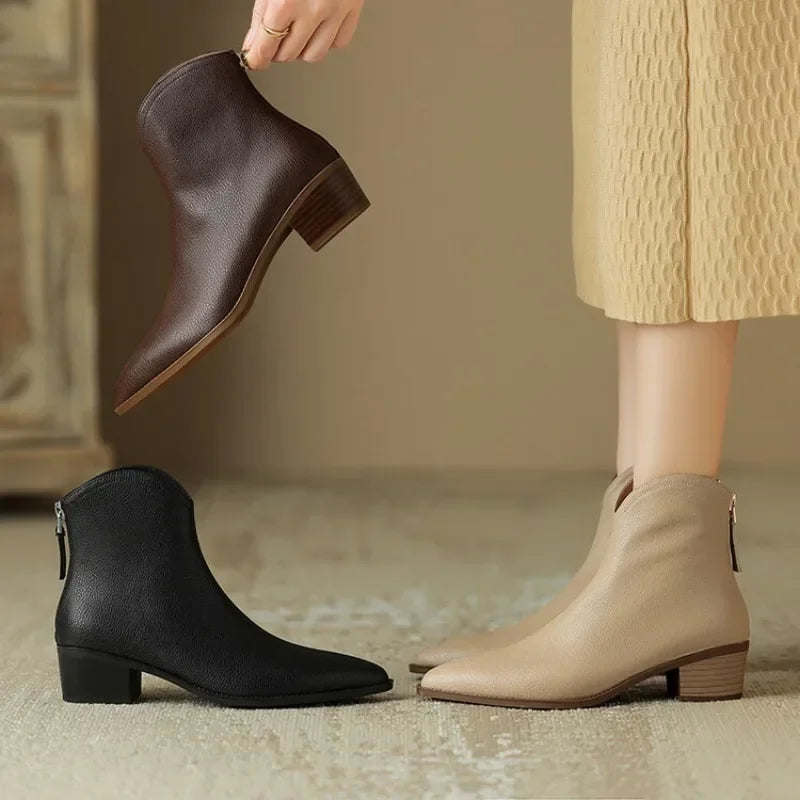 Women's Leather-Look Pointed-Toe Ankle Boots in Multicolor – Additional product view | Hensley London