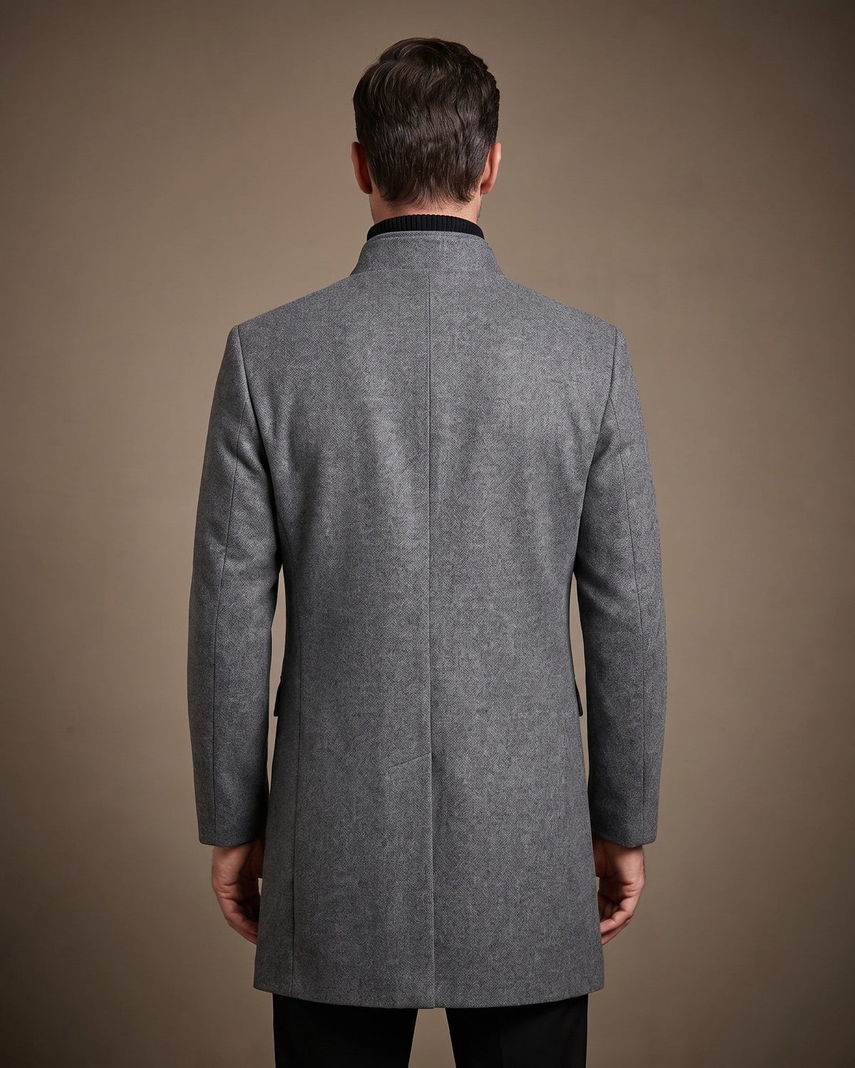 Men's Wool Mandarin Collar Overcoat - additional product view | Hensley London