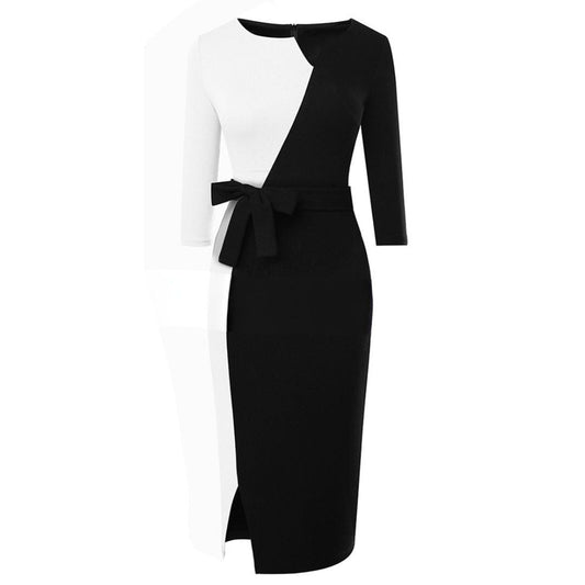 Women's Bodycon Dress Black and White Geometric Fiber Blend 2