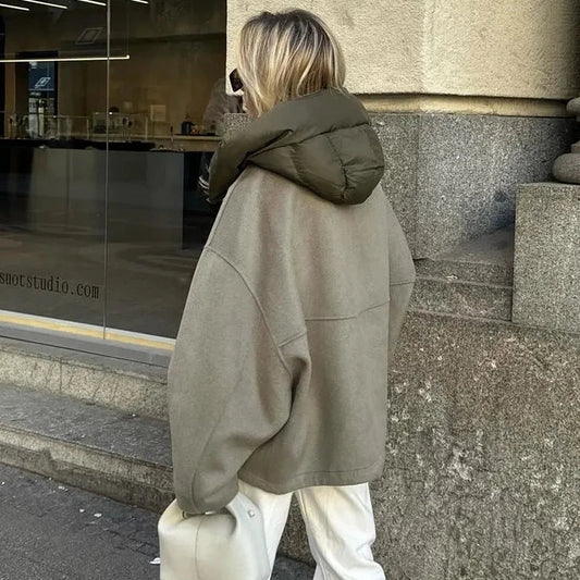 Women's Hooded Jacket Grey Comfortable Cotton - 2