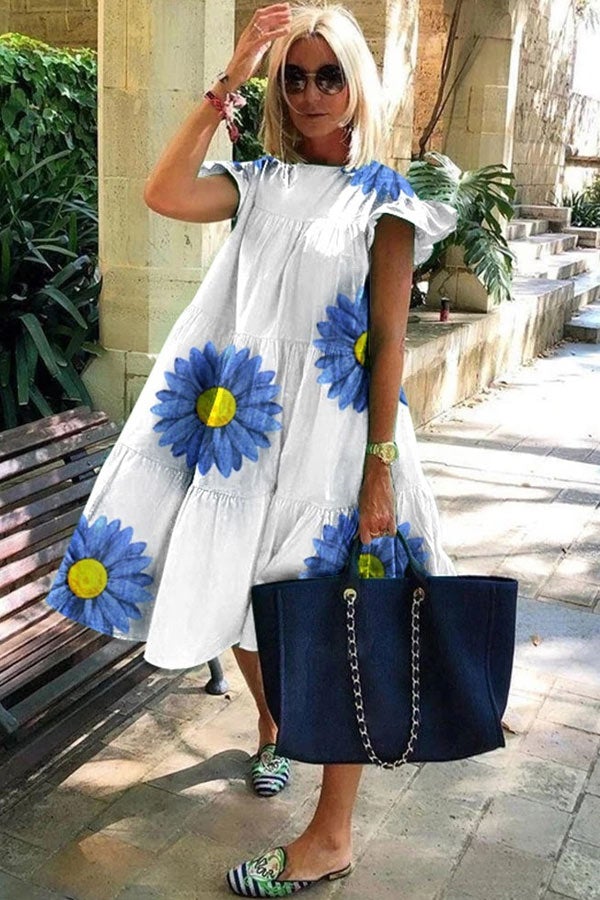 Variant image for Women's A-Line Dress Floral Print Short Sleeve Polyester-49