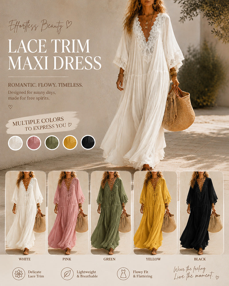 Women's Lace Trim Chiffon Maxi Dress in White, Black, Pink, Army Green and Yellow – Colour and design collage | Hensley London