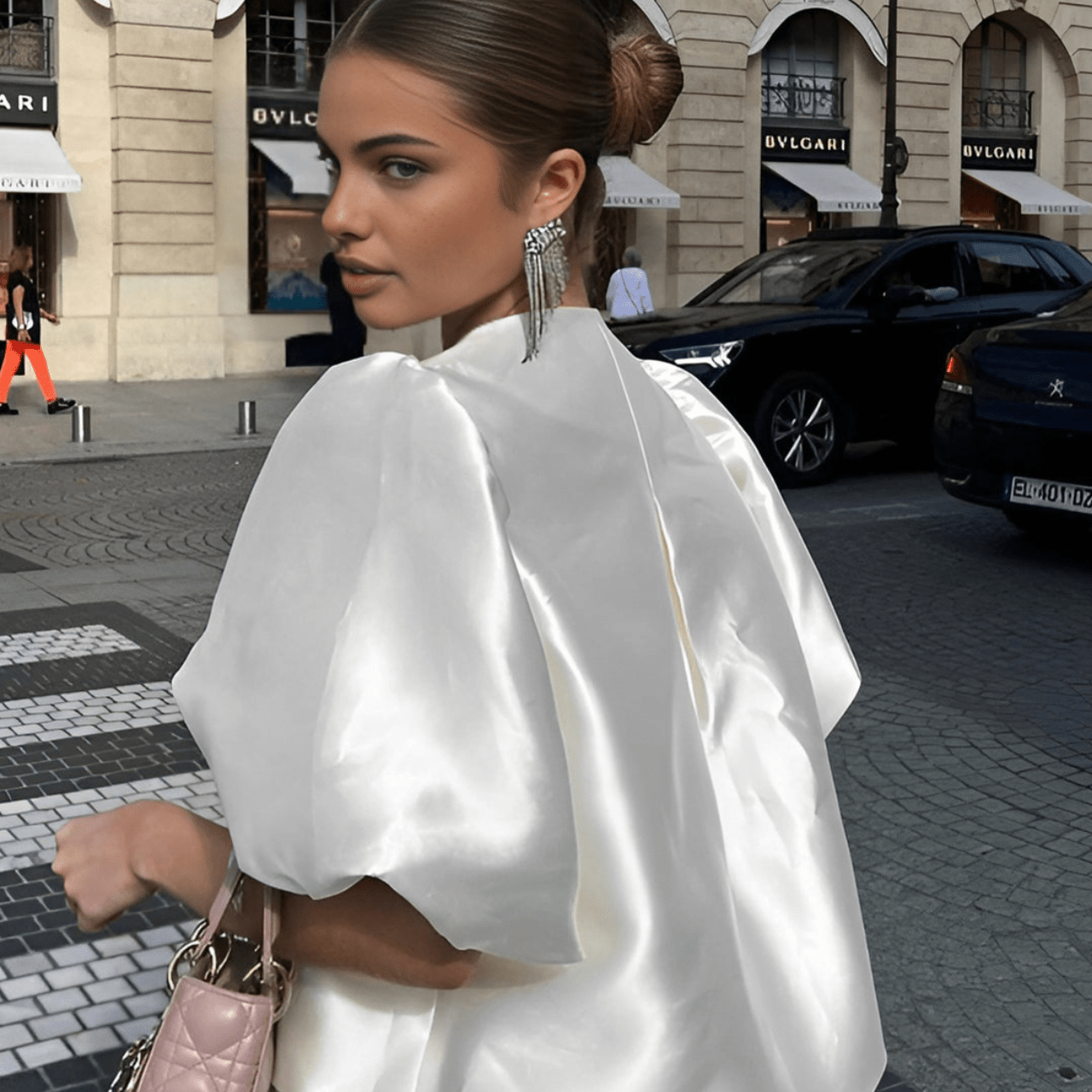 Women's Blouse White Size M Lightweight Puff Sleeve Top-4