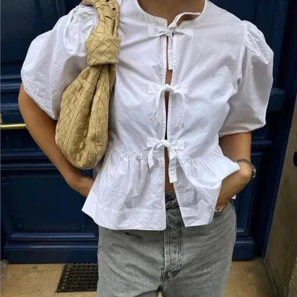 Variant image for Women's Blouse White Size M Cotton Summer Tops for Women-7