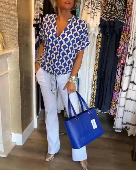 Variant image for Women's Blouse Lilith Print Size M Cotton Casual Summer Top-19