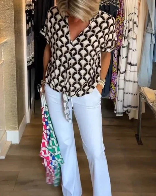 Women's Blouse Lilith Print Size M Cotton Casual Summer Top-2