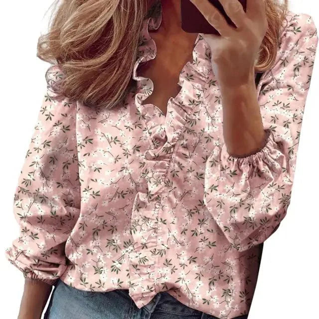 Women's Blouse White Size M Soft Fabric Long Sleeve Top-3