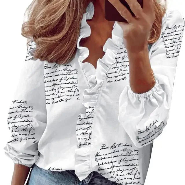 Variant image for Women's Blouse White Size M Soft Fabric Long Sleeve Top-21