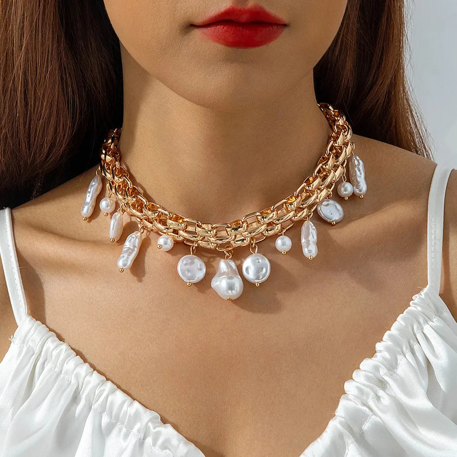 Women's Baroque Pearl Chain Necklace - View 9 | Hensley London
