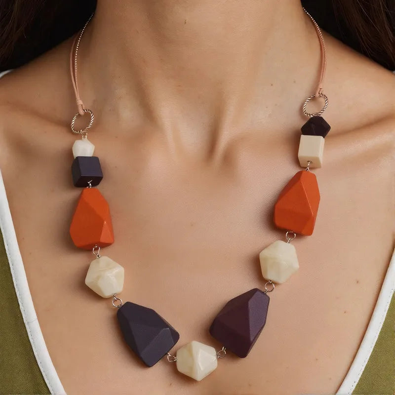 Women's Necklace Geometric Wood Vintage Style 1