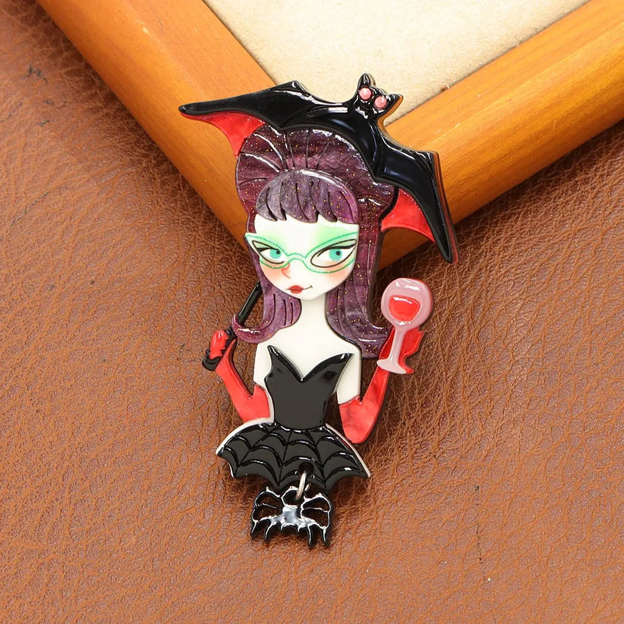 Women's Cat Brooch Pin Black Acrylic Animal Design 12