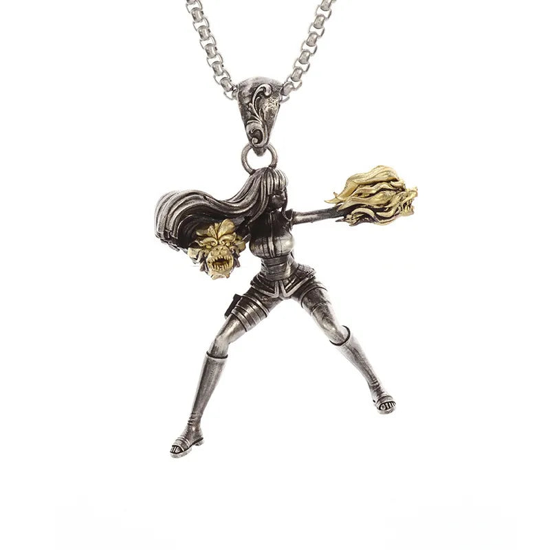Unisex Retro Cartoon Character Necklace Silver Alloy 13