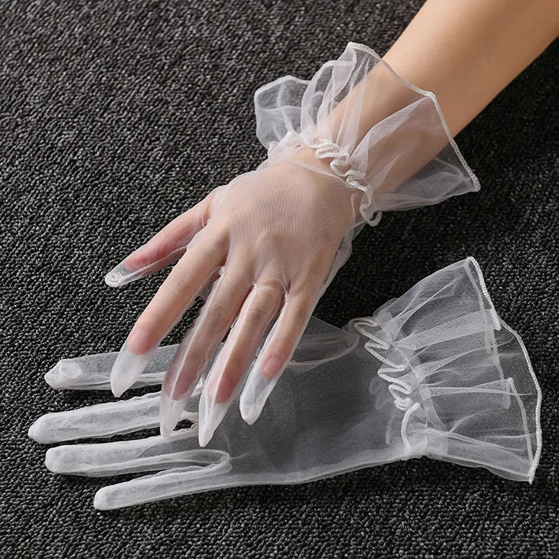 Women's Opera Gloves Black Mesh Elegant Fingertip Style 8