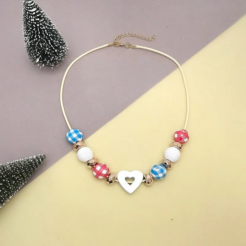 Women's Necklace Heart Shape Wood Bead Retro Jewelry 7