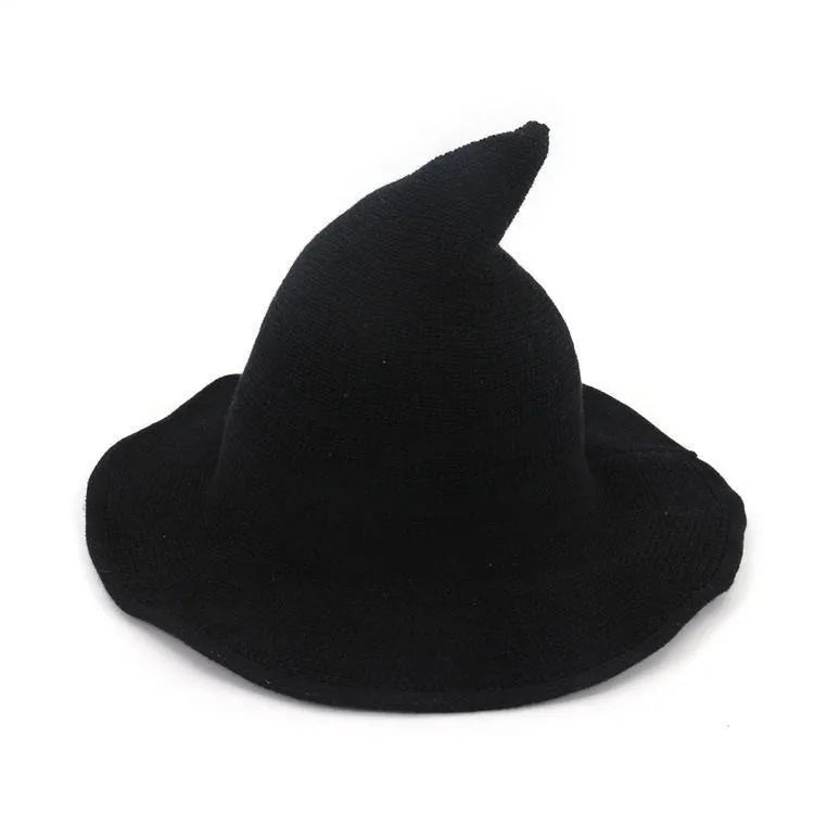 Women's Witch Hat Black Breathable Knitted Cotton Foldable for Halloween 7