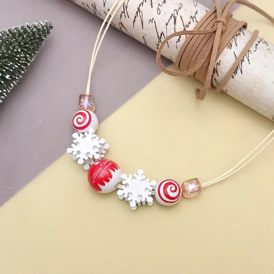 Women's Necklace Cream Wooden Snowflake Choker Pendant 2