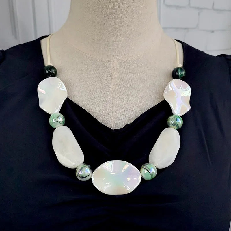 Women's Long Necklace Green Acrylic Geometric Pendant 9