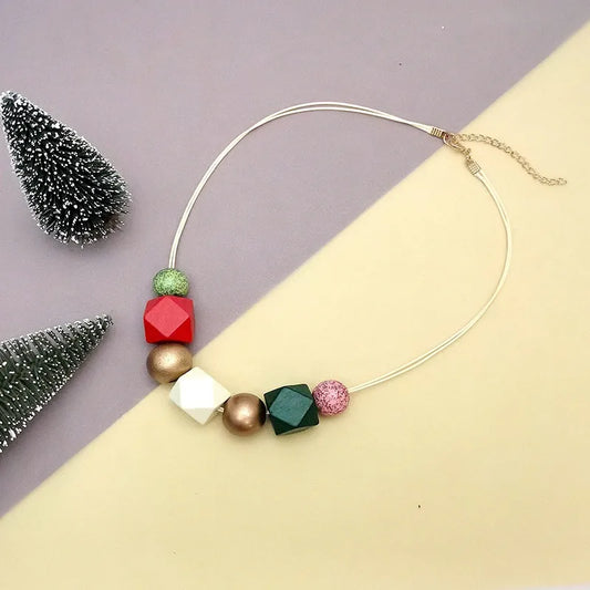 Women's Pendant Necklace Brown Wooden Retro Geometric 2