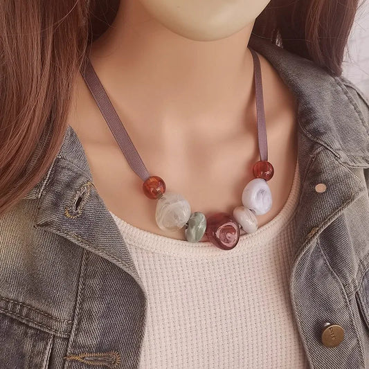 Women's Pendant Necklace Geometric Wooden Bead Acrylic 2