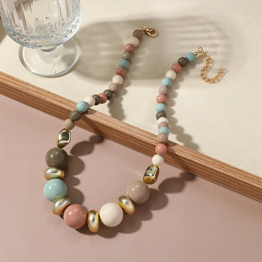 Women's Beaded Necklace Colorful Acrylic Geometric 2