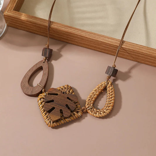 Women's Choker Necklace Geometric Wooden Beads Ethnic Style 2