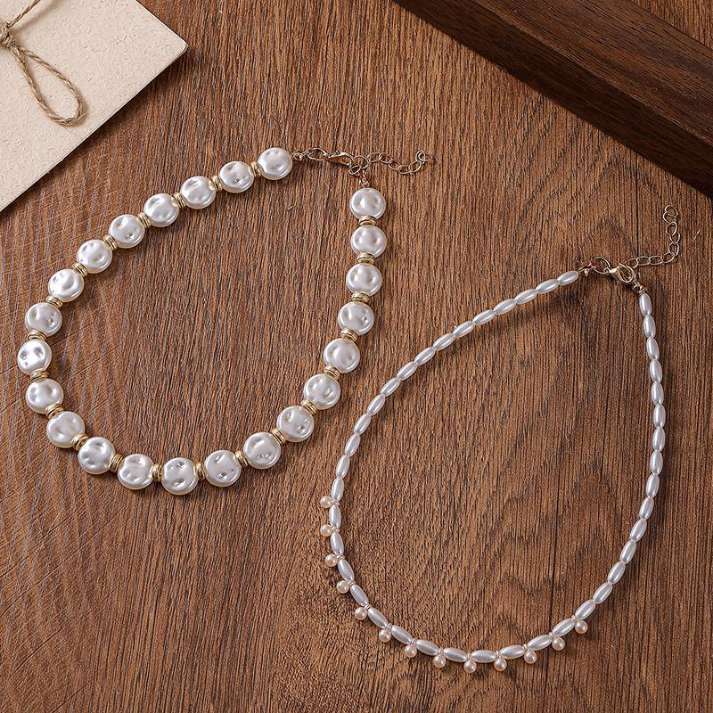 Women's Necklace Set Double Layer Pearl Beaded Geometric Design 5