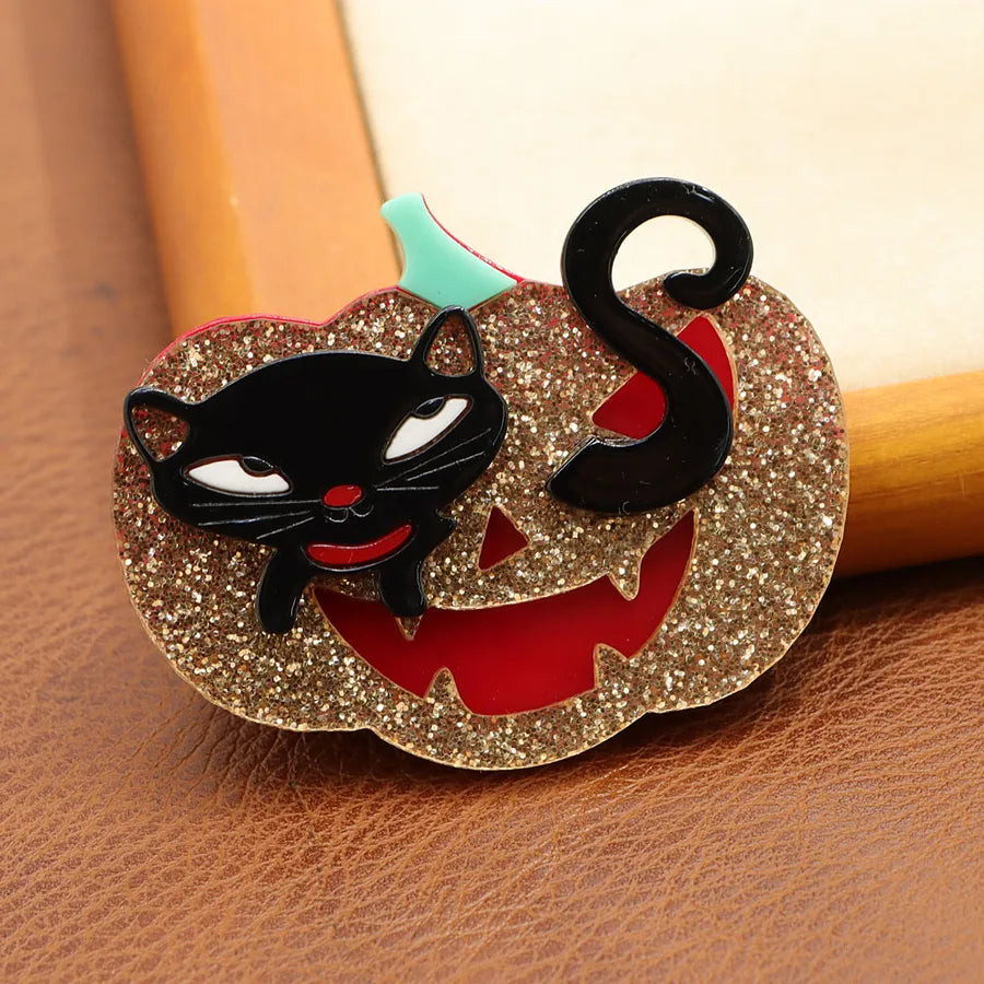 Women's Cat Brooch Pin Black Acrylic Animal Design 7