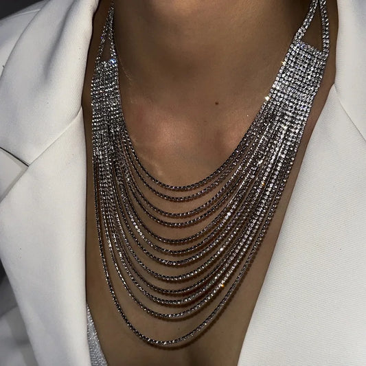 Women's Multi-Layer Necklace Silver Alloy Rhinestone 2