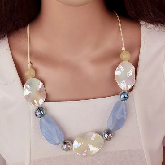 Women's Long Necklace Green Acrylic Geometric Pendant 2