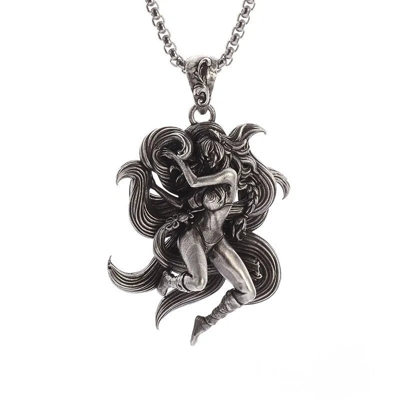Unisex Retro Cartoon Character Necklace Silver Alloy 24