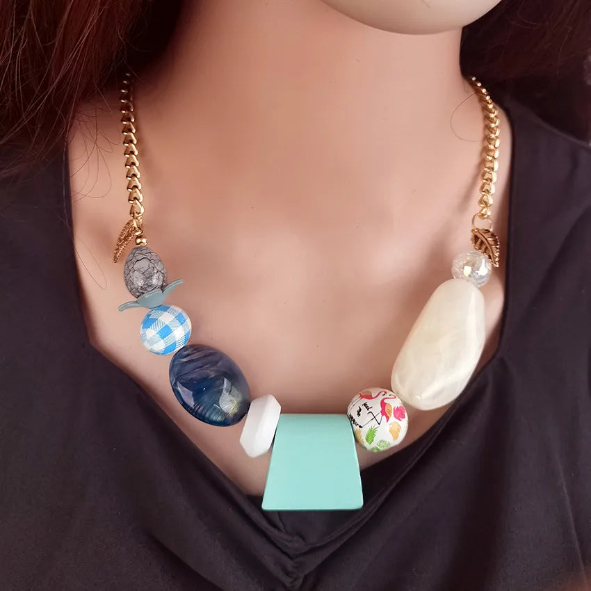 Women's Pendant Necklace Geometric Wooden Handmade Sweet Style 7
