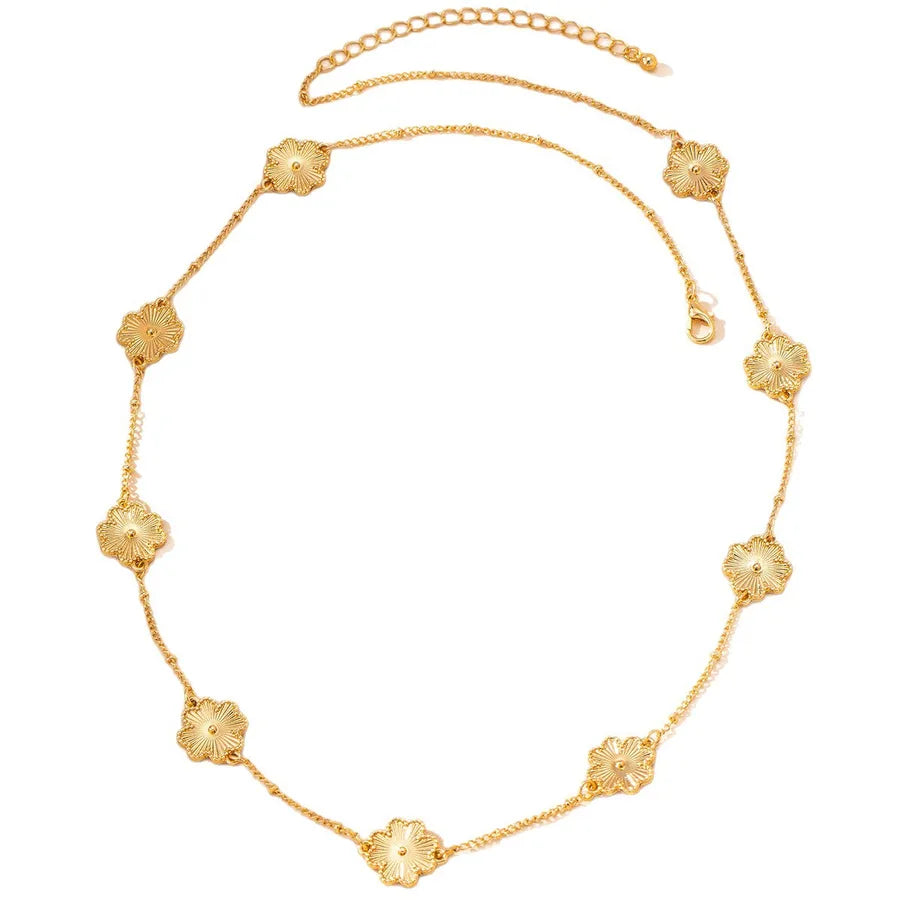 Women's Gold Floral Station Long Chain Necklace - View 5 | Hensley London