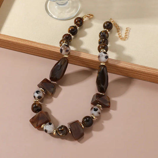 Women's Necklace Coffee Color Acrylic Geometric Design 2