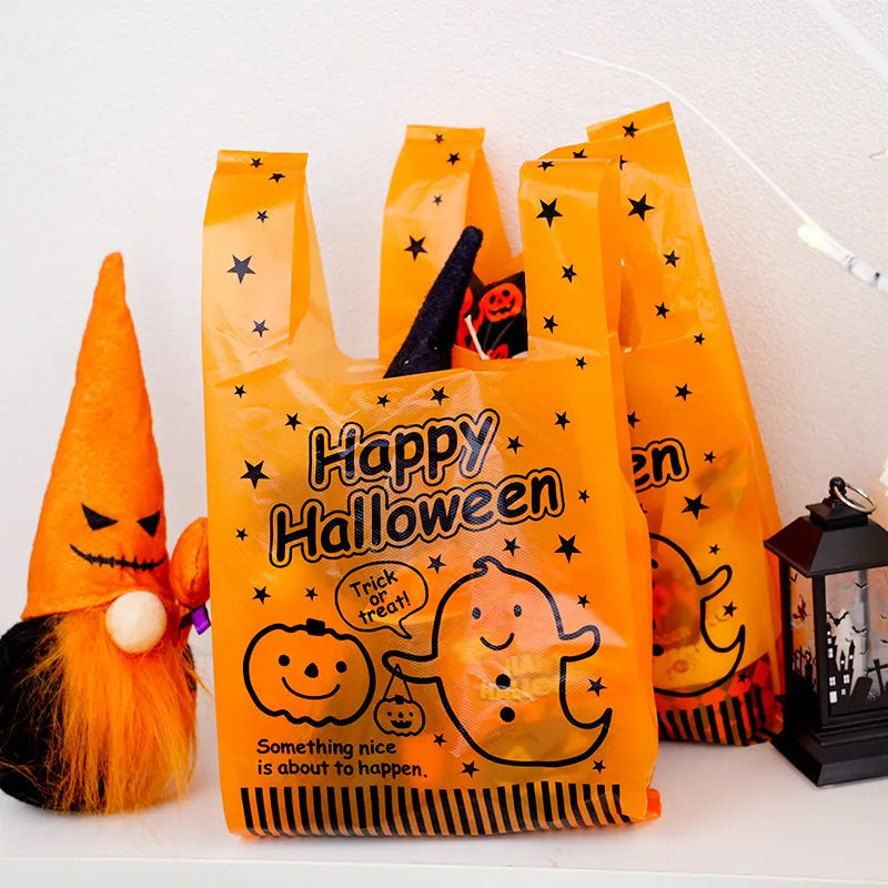 Halloween Treat Bags Pumpkin Shaped Plastic 50pcs for Candy and Snacks 3