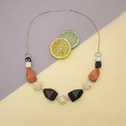Women's Necklace Geometric Wood Vintage Style 2