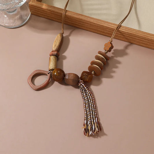 Women's Necklace Geometric Oversized Wooden Beads Bohemian Style 2